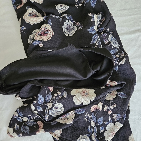 Aqua Curve Dress 2X Floral Smoked Waist LS Midi Ruffle Hem Lined V Neck USA Made - Picture 13 of 16